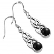 Black Onyx Celtic Silver Earrings - e298